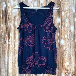 American Eagle Outfitters Blue with Pink Flowers Scoop Neck Tank